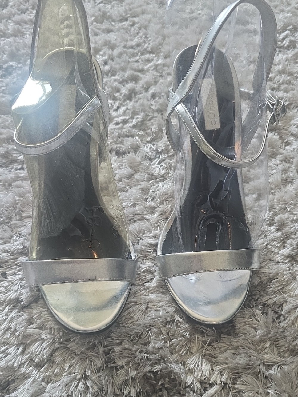 Topshop Silver Accent Clear Slingback Heels